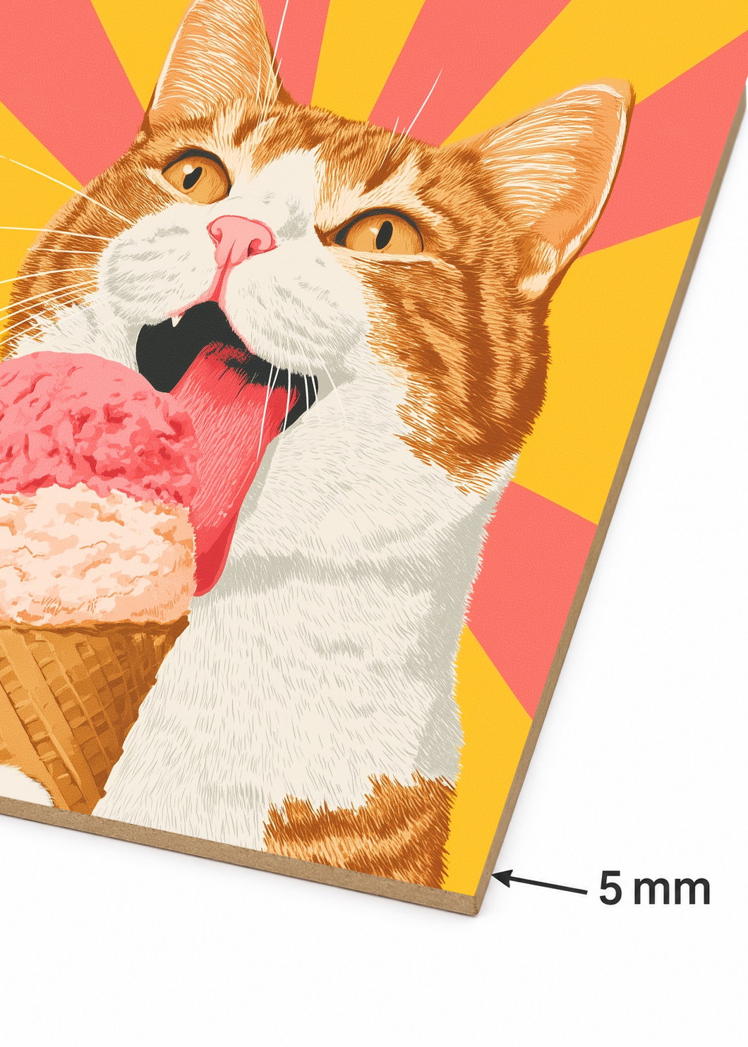 Cuadro Decorativo Mural Sin Marco 5mm - Cocina Gato Naranja Helado Rayos Amarillo