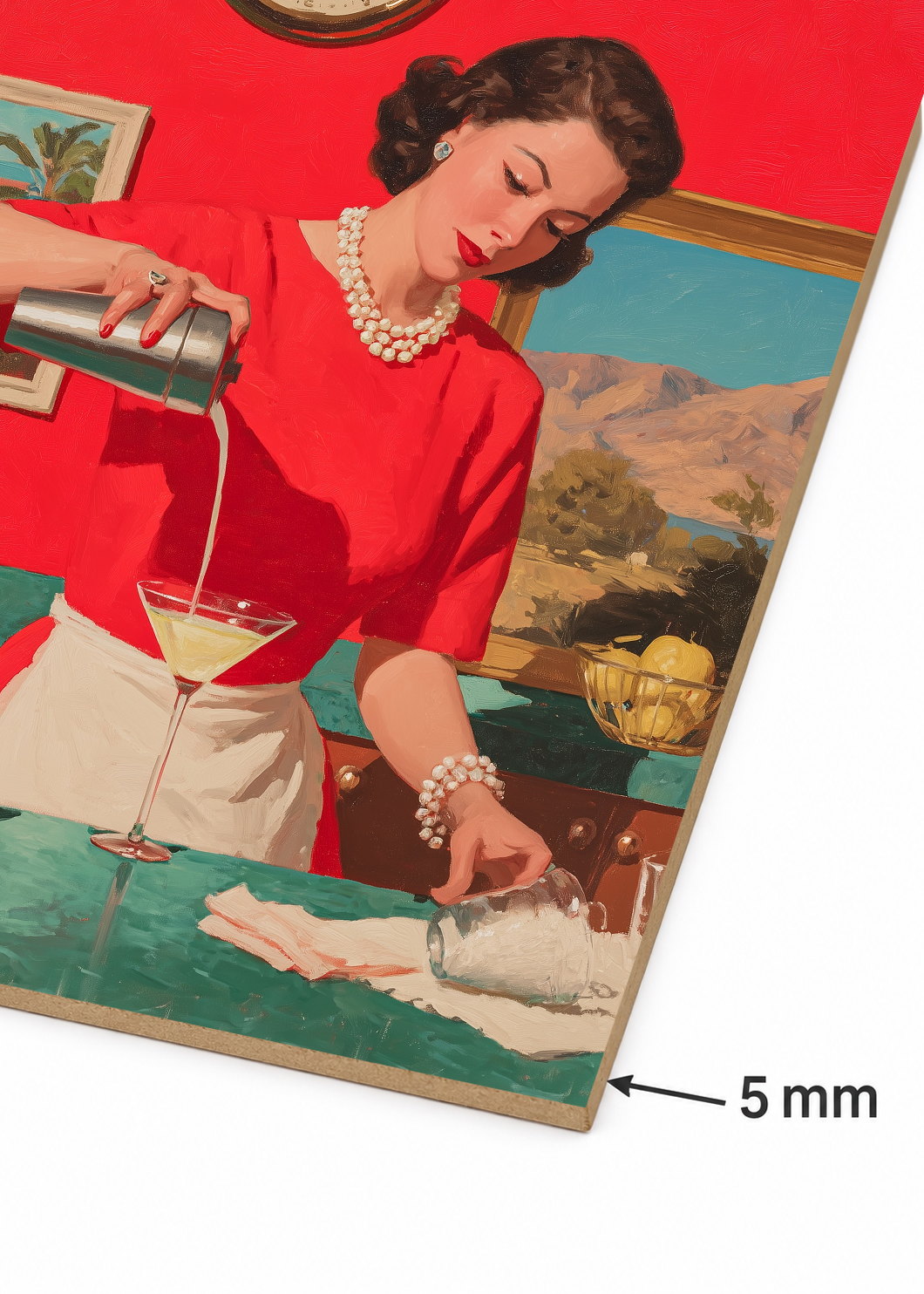 Cuadro Decorativo Mural Sin Marco 5mm - Cocina Retro Ama De Casa Martini Rojo