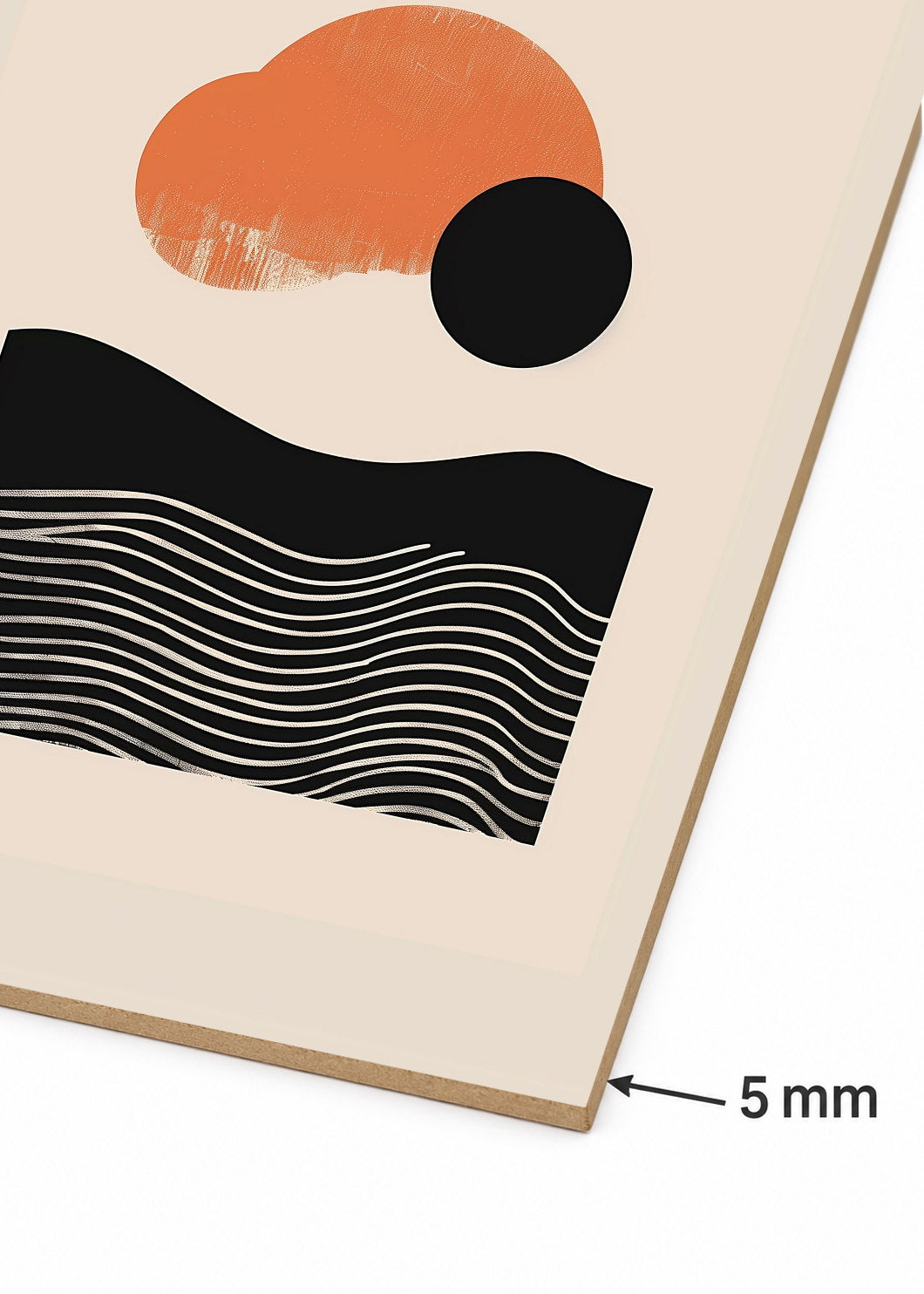 Cuadro Decorativo Mural Sin Marco 5mm - Modernos Sol Naranja Olas Negro