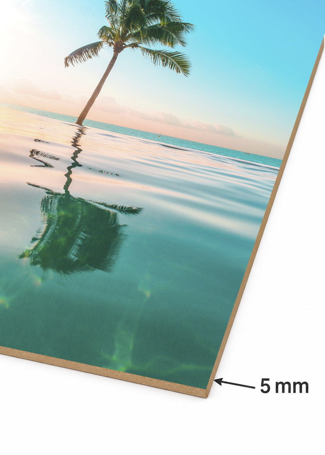 Cuadro Decorativo Mural Sin Marco 5mm - Playa, Palmera Reflejo Agua