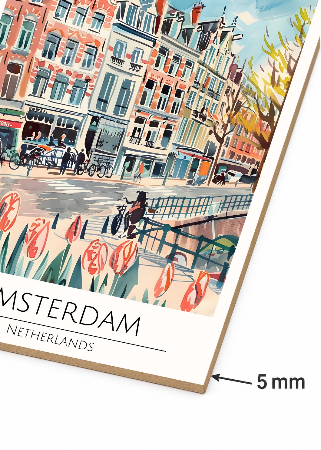 Cuadro Decorativo Mural Sin Marco 5mm - Travel, Ámsterdam, Países Bajos, Ilustración Canal