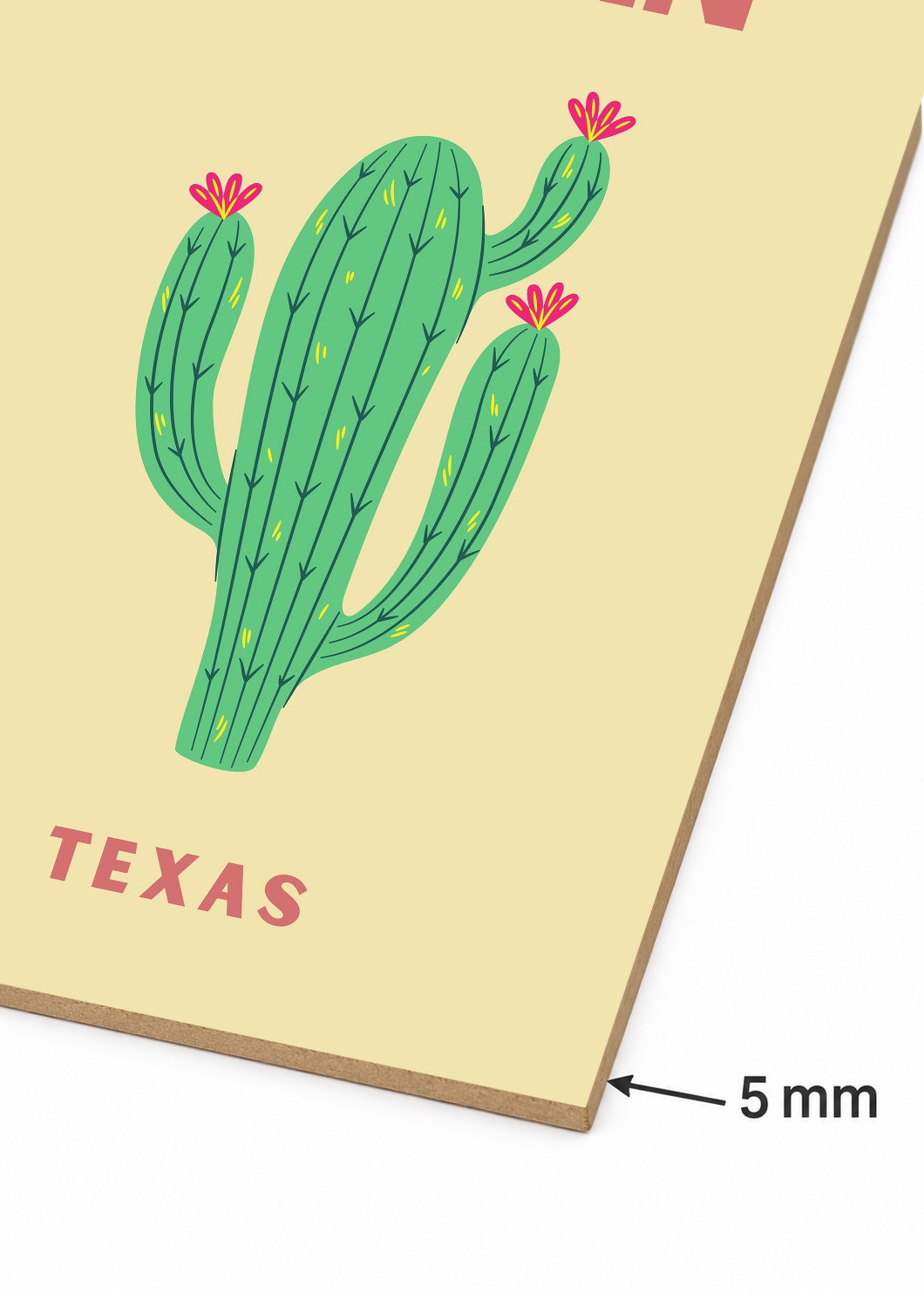 Cuadro Decorativo Mural Sin Marco 5mm - Travel, Austin, Texas, Cactus Crema