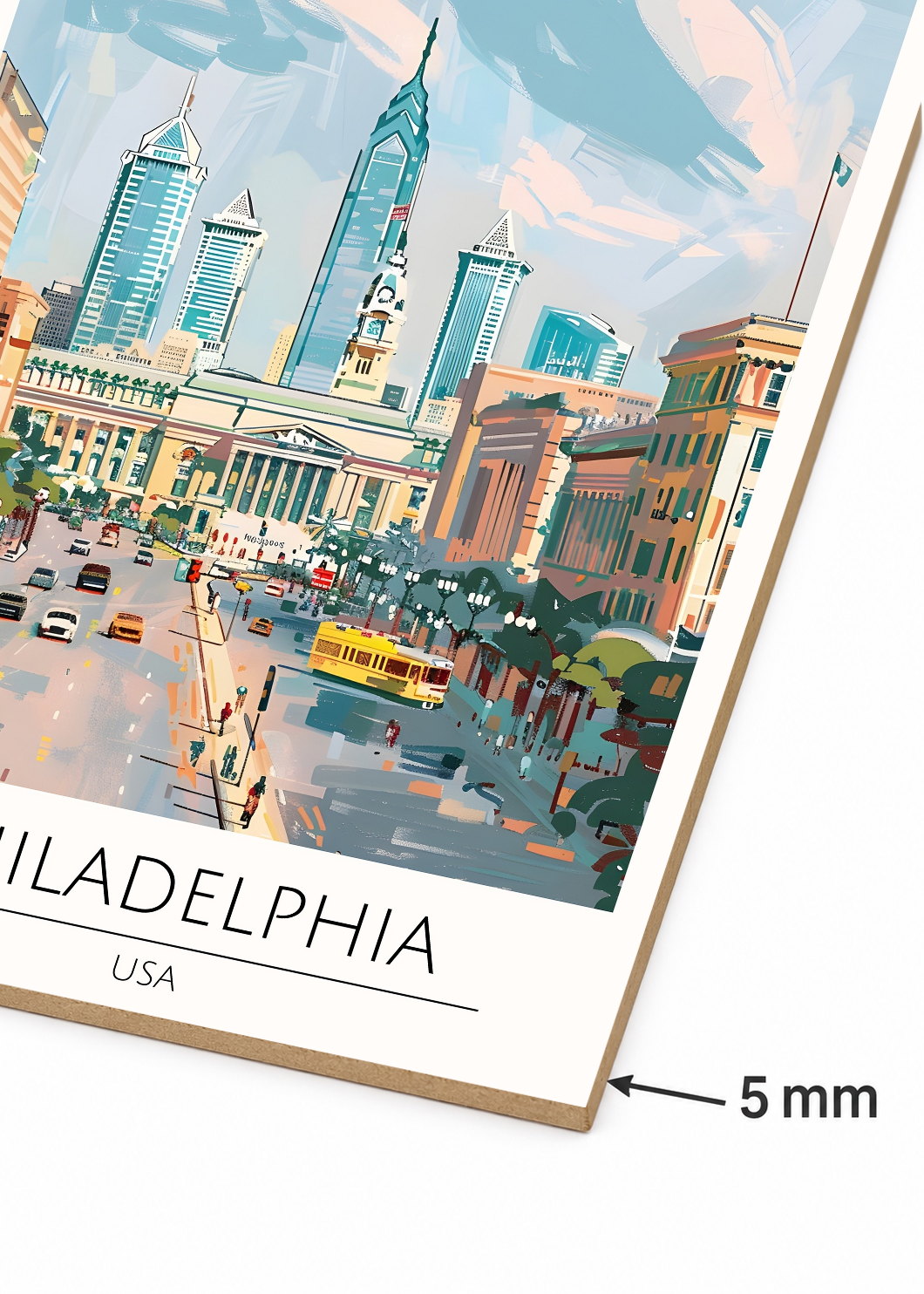 Cuadro Decorativo Mural Sin Marco 5mm - Travel, Filadelfia, USA, Ilustración Ciudad