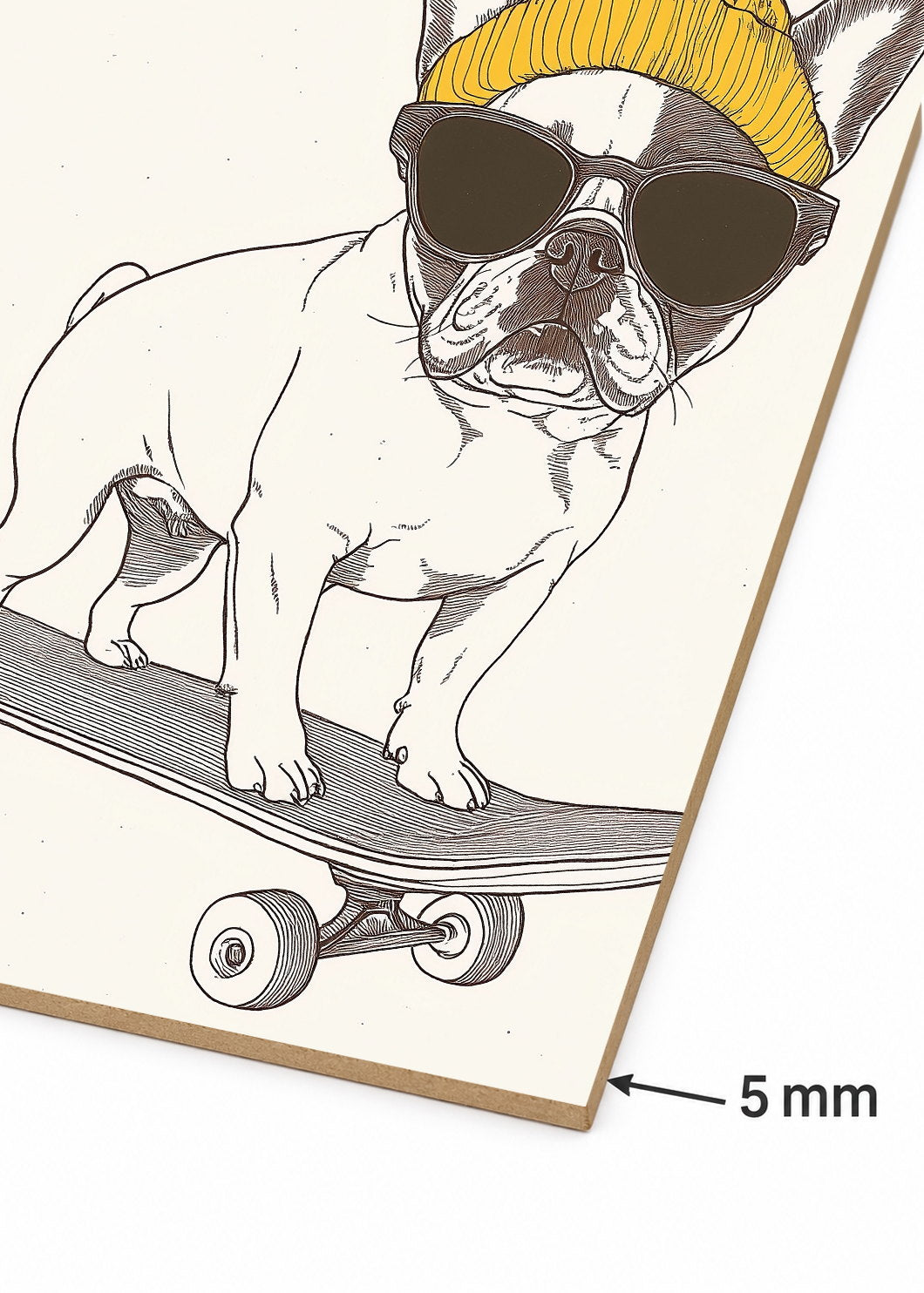 Cuadro Decorativo Mural Sin Marco 5mm - Trendy, Bulldog Skate Gorro Mostaza