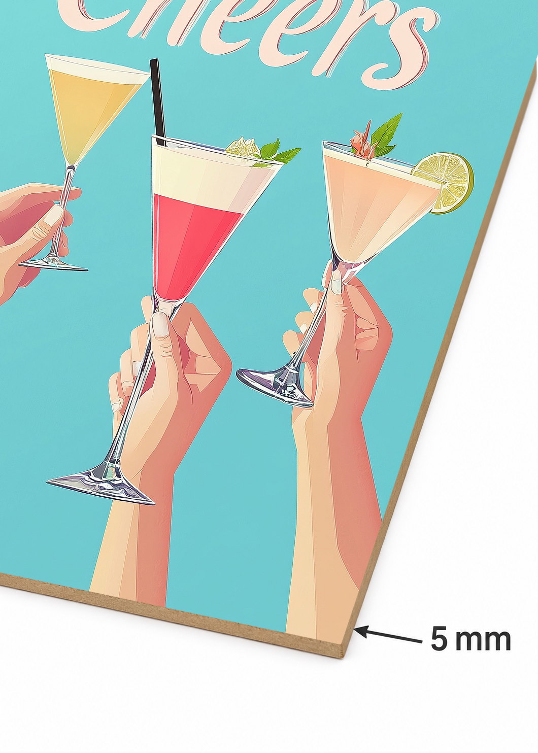 Cuadro Decorativo Mural Sin Marco 5mm - Trendy, Cheers Cocteles Brindis Celeste