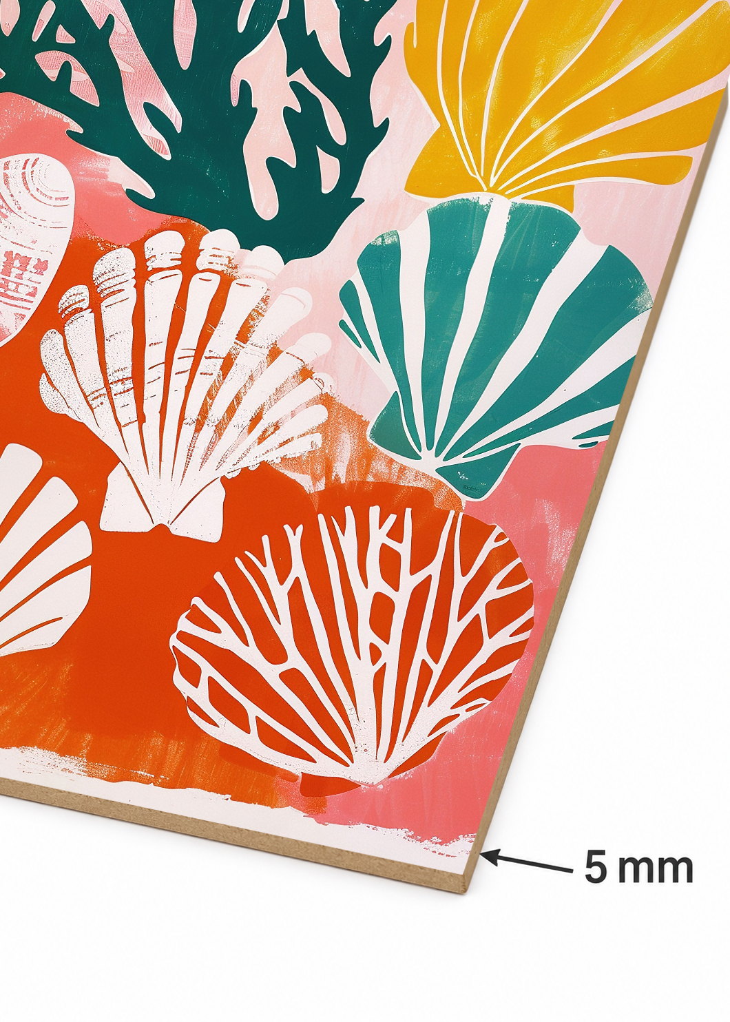 Cuadro Decorativo Mural Sin Marco 5mm - Trendy, Corales Conchas Rosa Naranja
