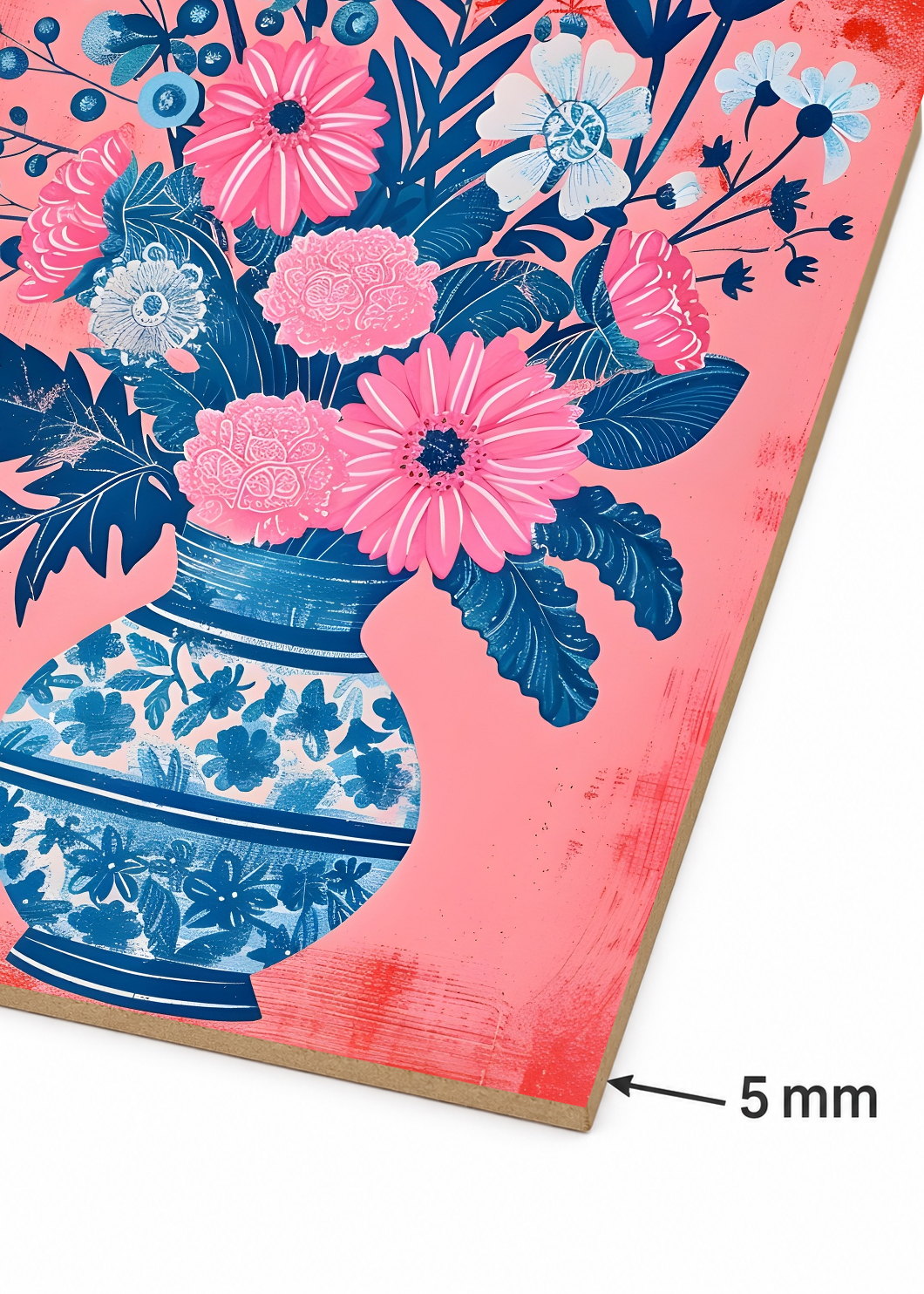 Cuadro Decorativo Mural Sin Marco 5mm - Trendy, Ramo Flores Jarrón Porcelana Azul