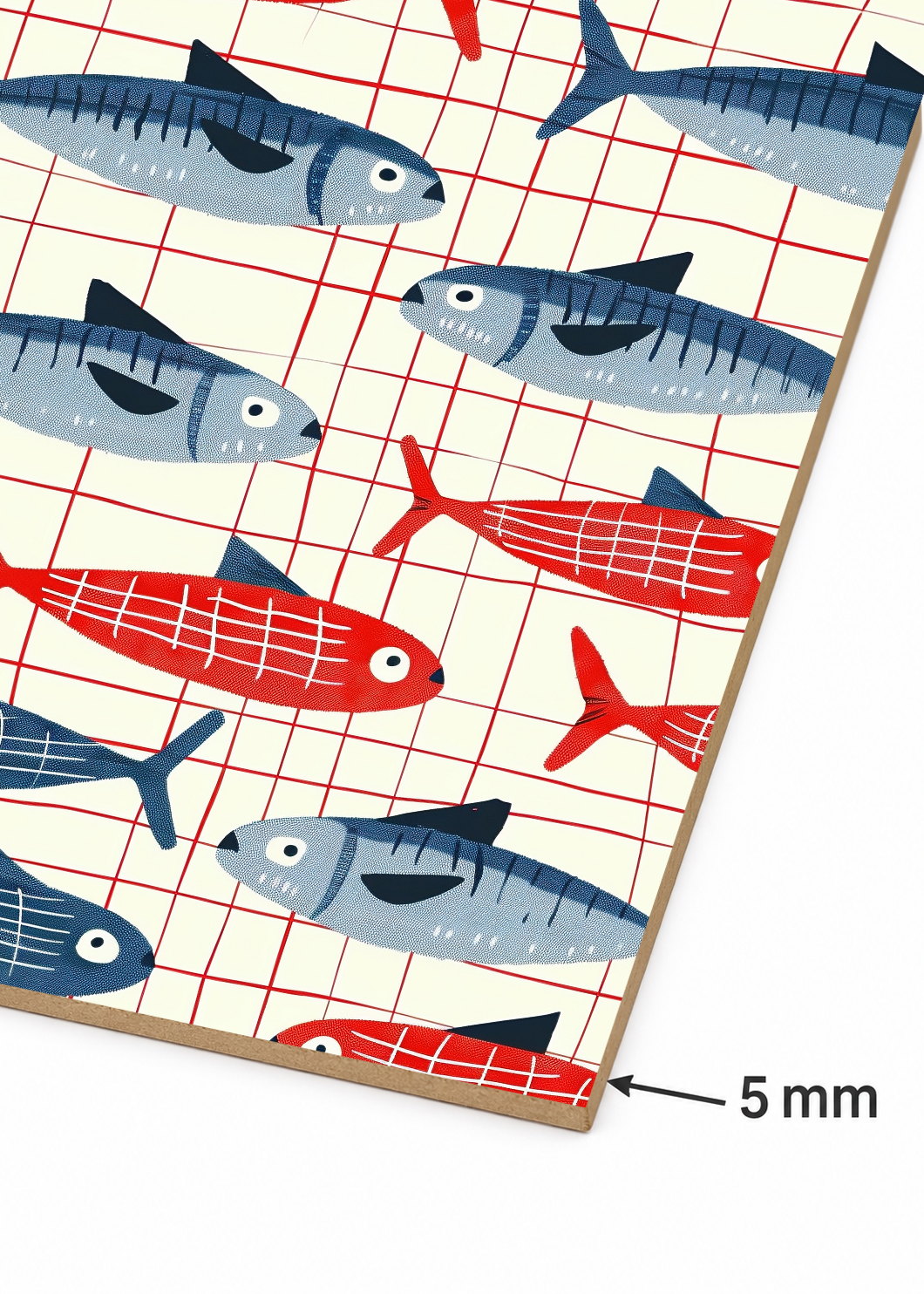 Cuadro Decorativo Mural Sin Marco 5mm - Trendy, Sardinas Patrón Rojo Azul