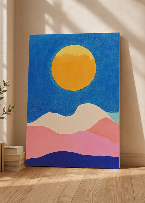Cuadro Decorativo Mural Sin Marco 5mm - Trendy, Sol Amarillo Montañas Azul