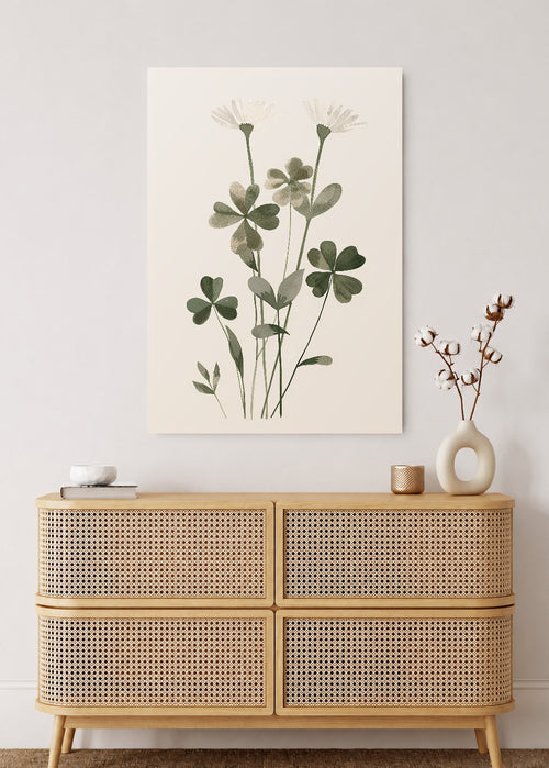 Cuadro Decorativo Mural Sin Marco 5mm - Trendy, Tréboles Acuarela Verde Suave