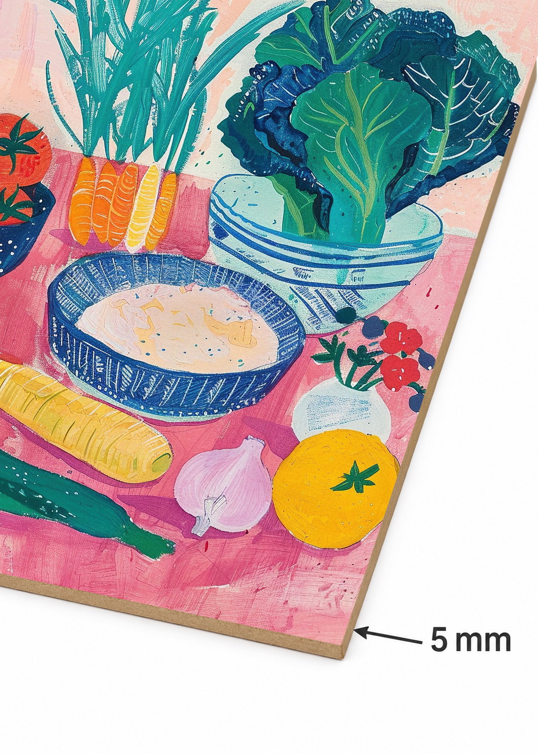 Cuadro Decorativo Mural Sin Marco 5mm - Trendy, Verduras Mesa Rosa Azul