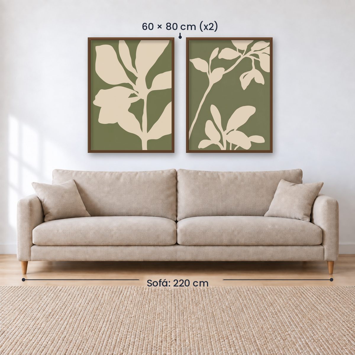 Set x2 Cuadros Diseños Botánico Flores Verde Salvia