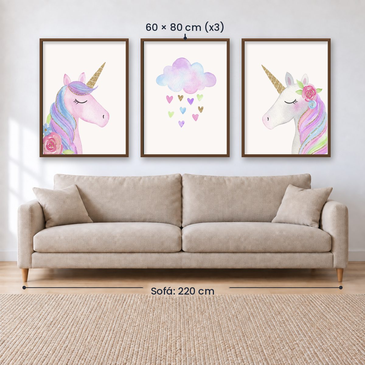 Set x3 Cuadros decorativos infantiles UNICORNIOS