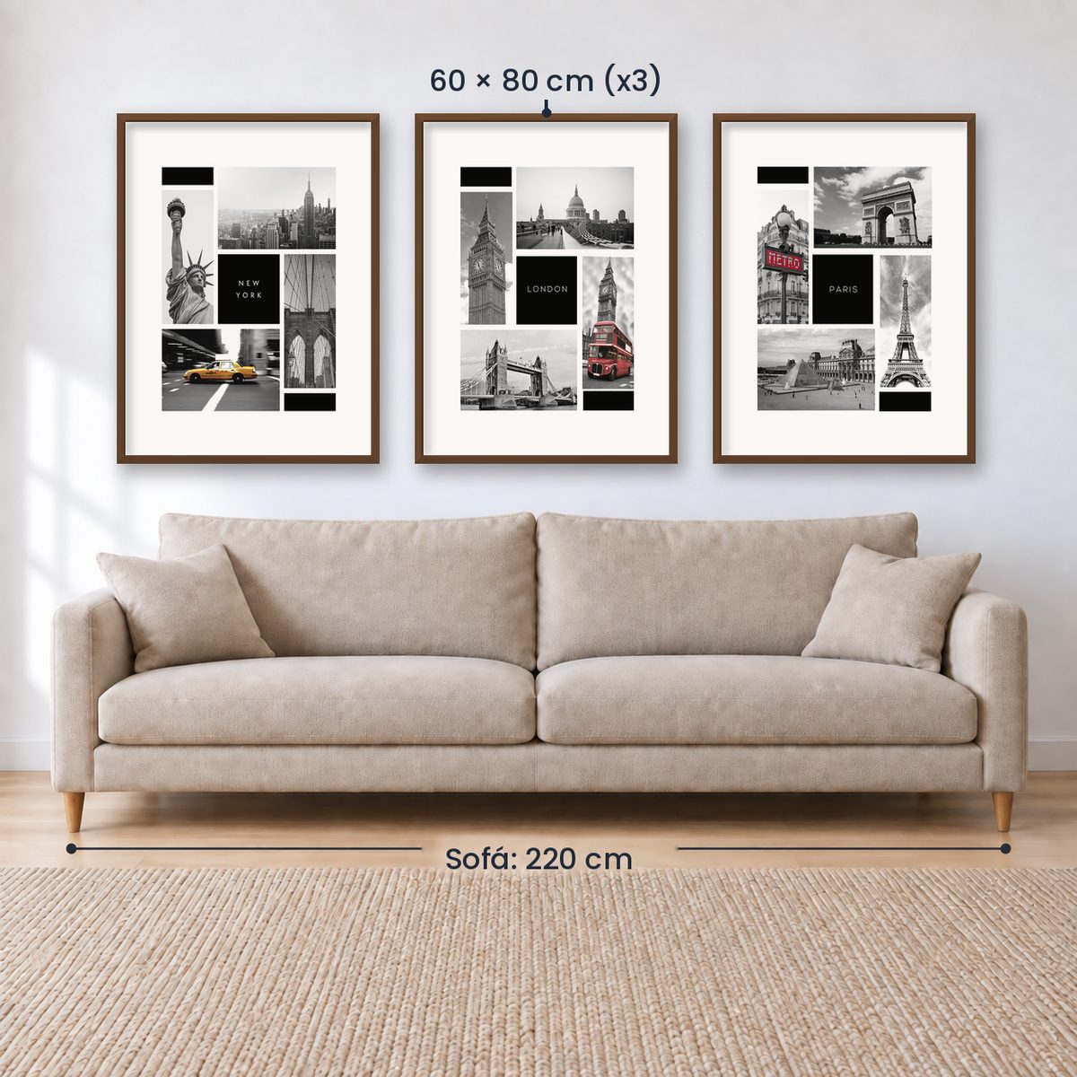 Set x3 Cuadros Decorativos Maps, New York , London y Paris