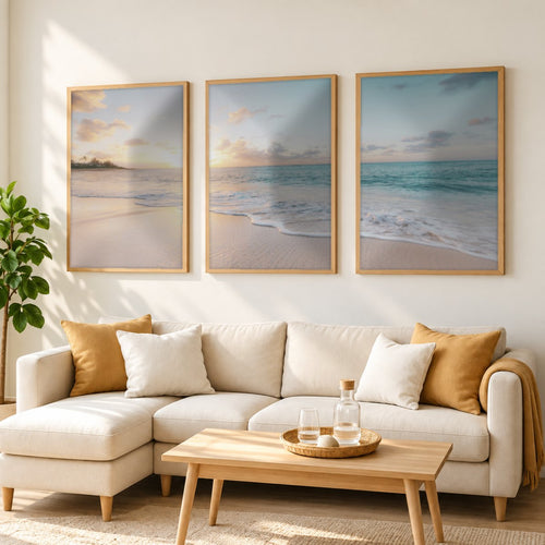 Set x3 Cuadros Decorativos, Una Playa, Atardecer