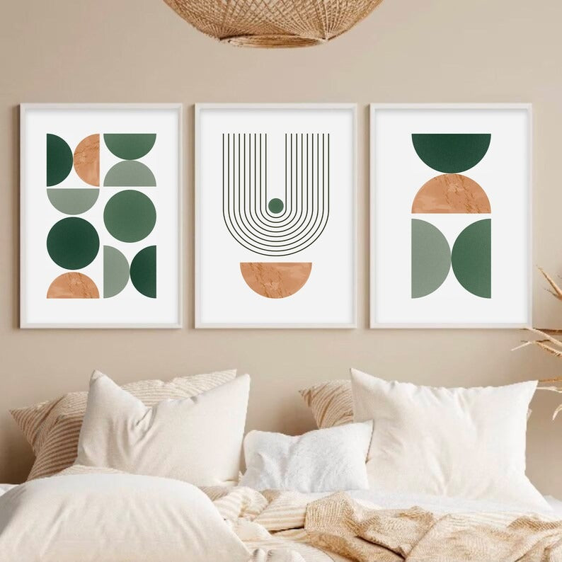 Set x3 Cuadros Abstractos, pintura, verde, boho II