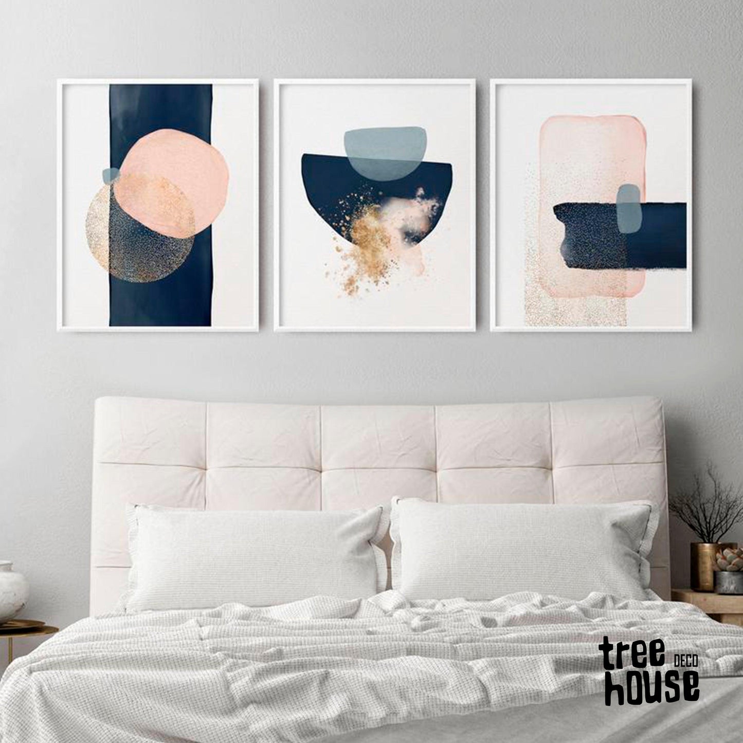 Set x3 Cuadros Decorativos Abstracto, Circular , Azul