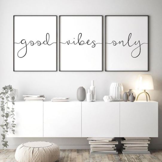 Set x3 Cuadros Decorativos, Frase "GOOD VIBES ONLY"