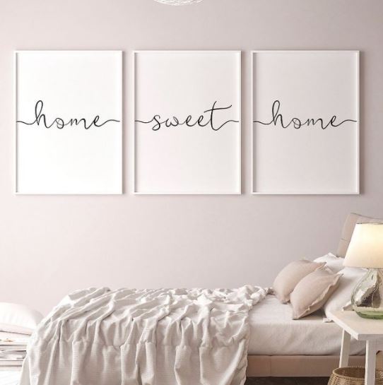 Set x3 Cuadros Decorativos, Frase "HOME SWEET HOME"