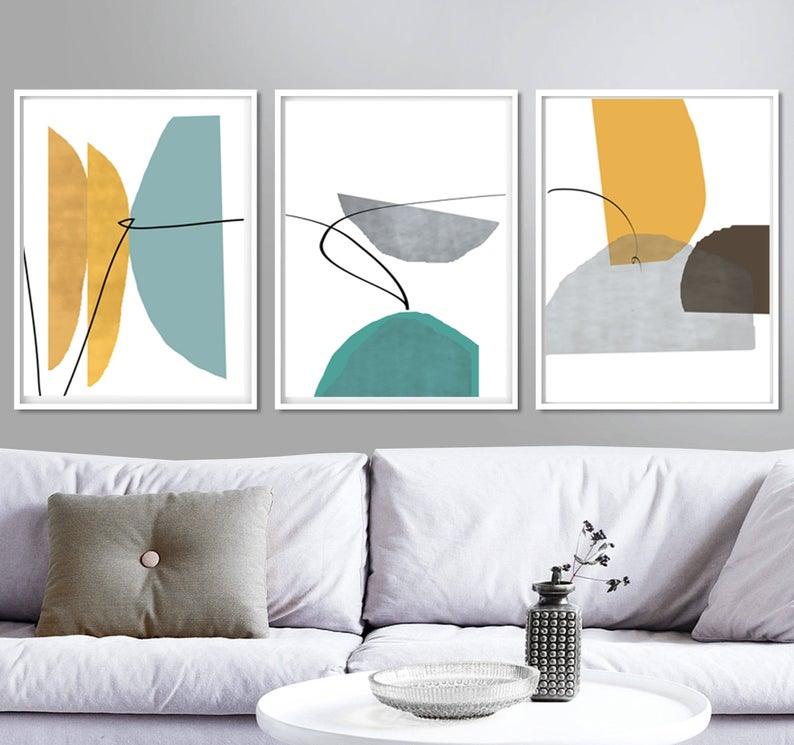 Set x3 Cuadros Decorativos Abstracto, Semicírculos