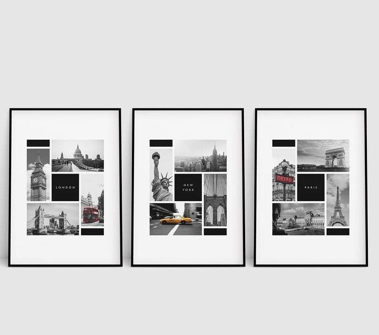 Set x3 Cuadros Decorativos Maps, New York , London y Paris