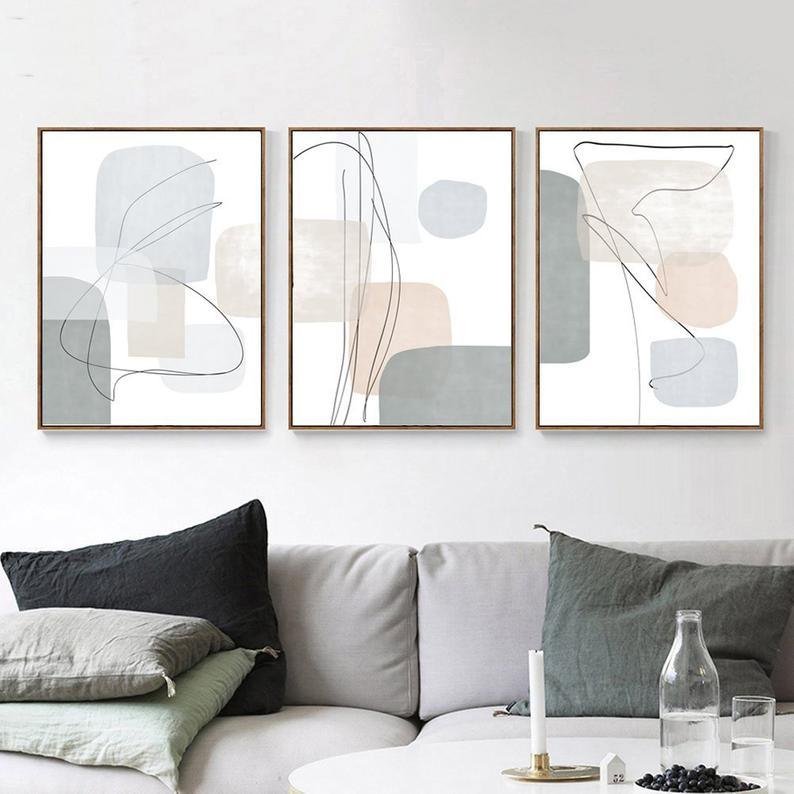 Set x3 Cuadros Decorativos Abstracto, Grisáceos