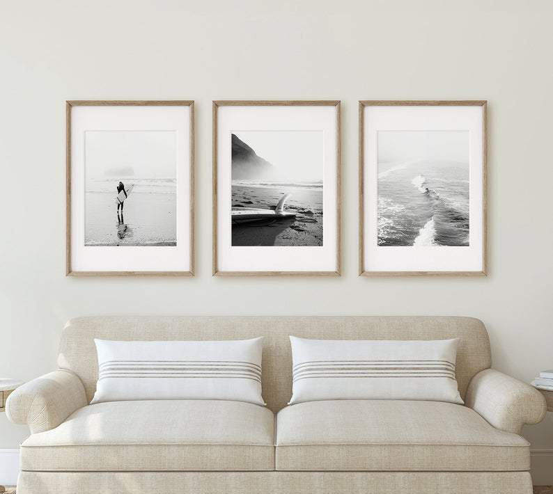 Set x3 Cuadros Decorativos , Surf, Blanco y Negro