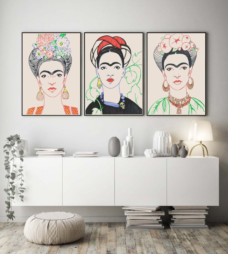 Set x3 Cuadros Decorativos Frida , Rostros