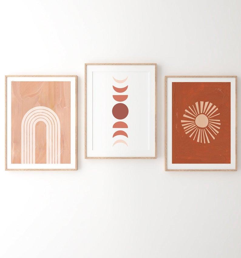 Set x3 Cuadros Decorativos Abstracto, Circulos , Rojizo