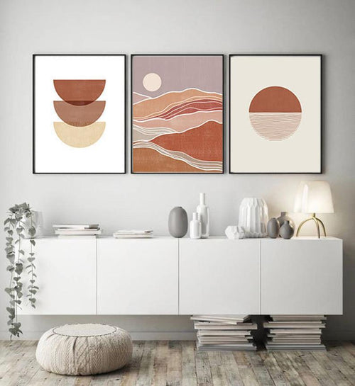 Set x3 Cuadros Decorativos Abstracto, Circulos , Paisaje , Rojizo