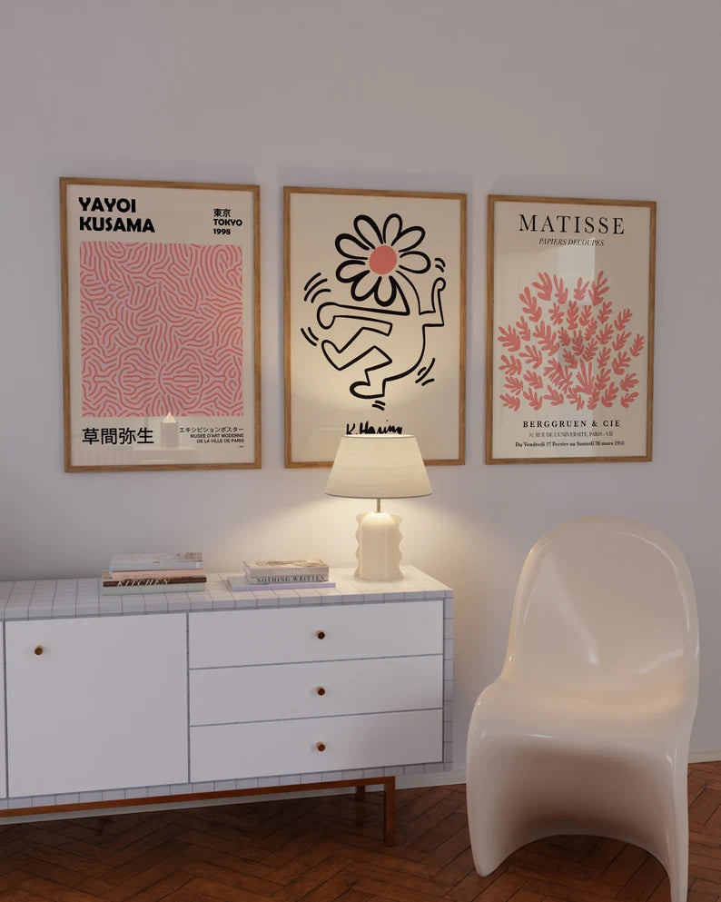 Set x3 Cuadros Abstractos, Matisse, Yayoi Kusama, Rosa, Rosado