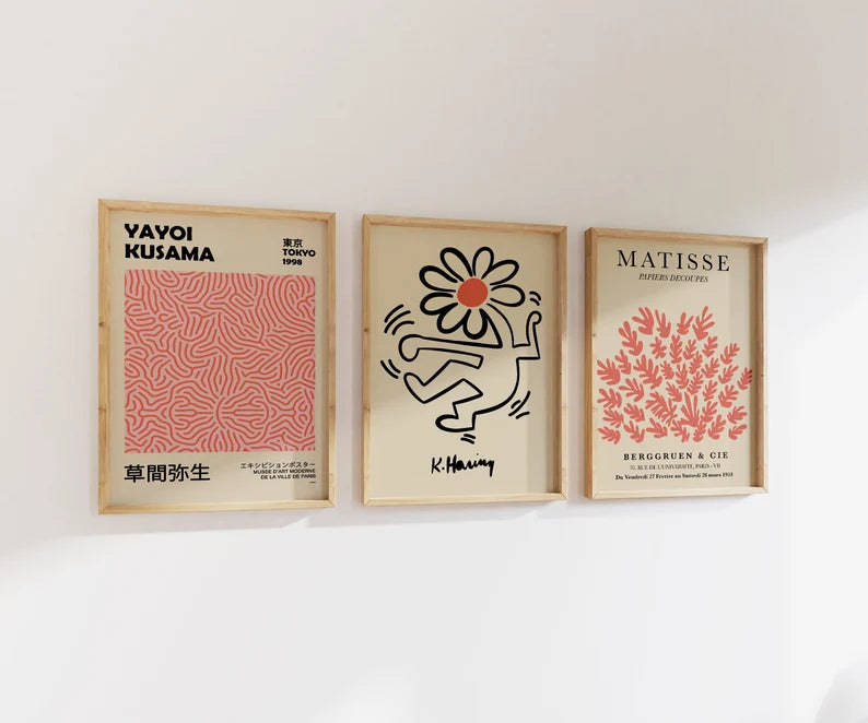 Set x3 Cuadros Abstractos, Matisse, Yayoi Kusama, Rosa, Rosado