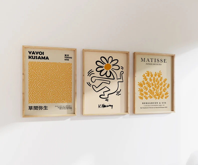 Set x3 Cuadros Abstractos, Matisse, Yayoi Kusama, Amarillo