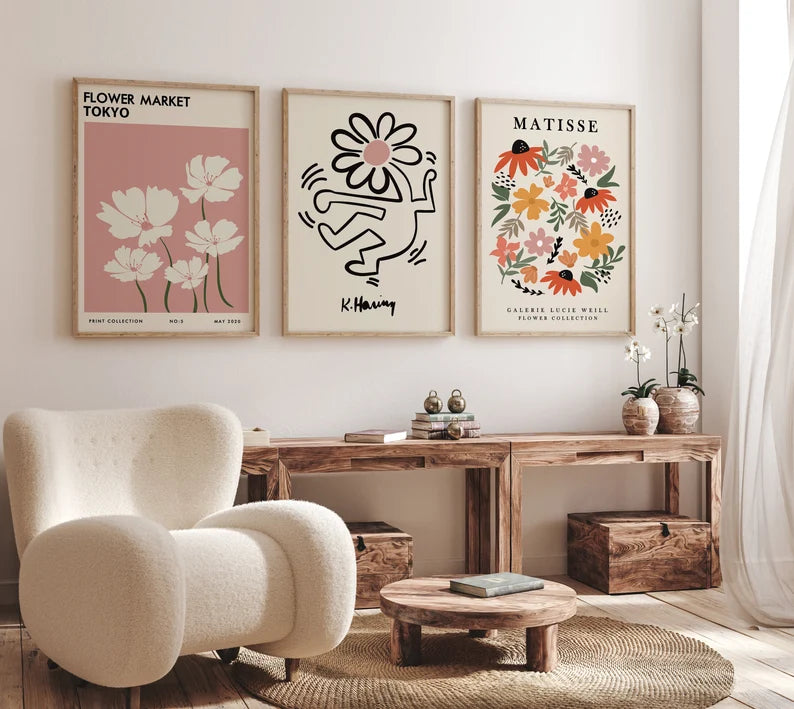 Set x3 Cuadros Abstractos, Matisse, Flower Market, Colores