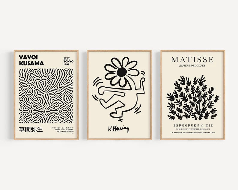 Set x3 Cuadros Abstractos, Matisse, Yayoi Kusama, moderno I