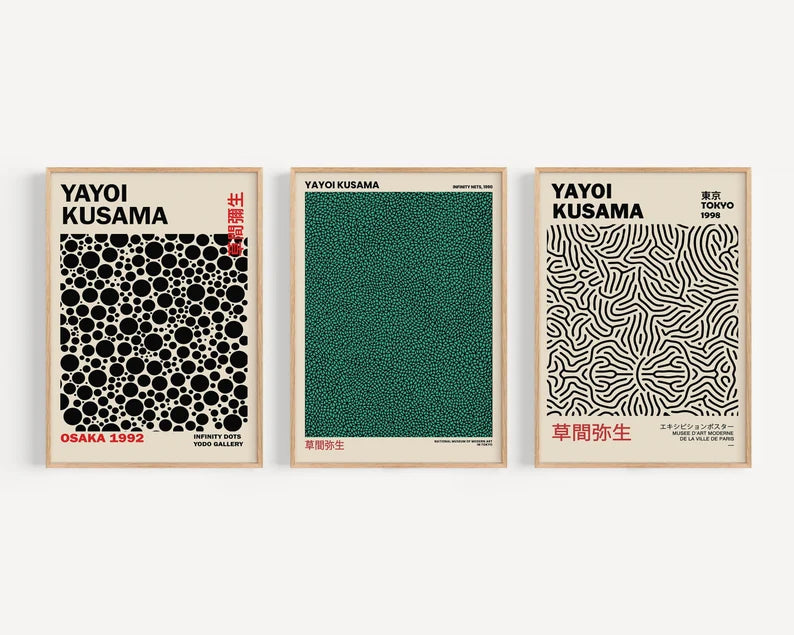 Set x3 Cuadros Abstractos, Yayoi Kusama, Verde
