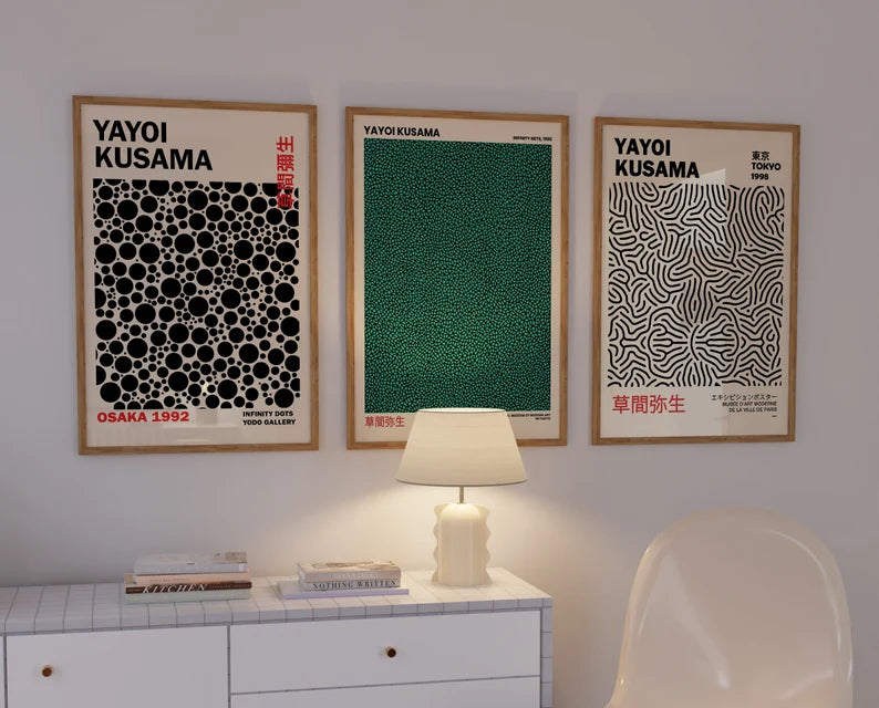 Set x3 Cuadros Abstractos, Yayoi Kusama, Verde