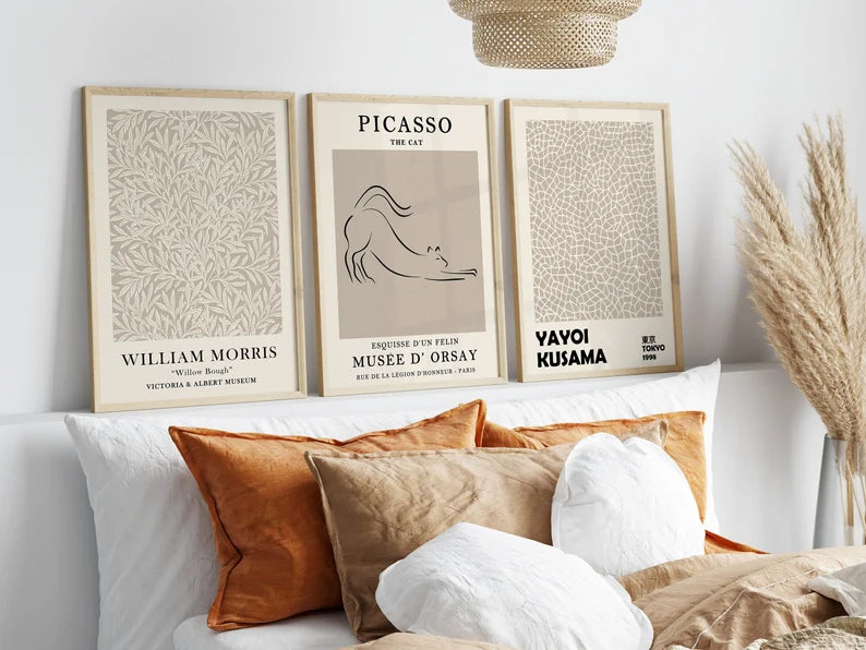 Set x3 Cuadros Abstractos, Picasso, Yayoi Kusama, William Morris