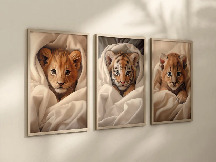 Set x3 Cuadros León, Tigre Bebé.