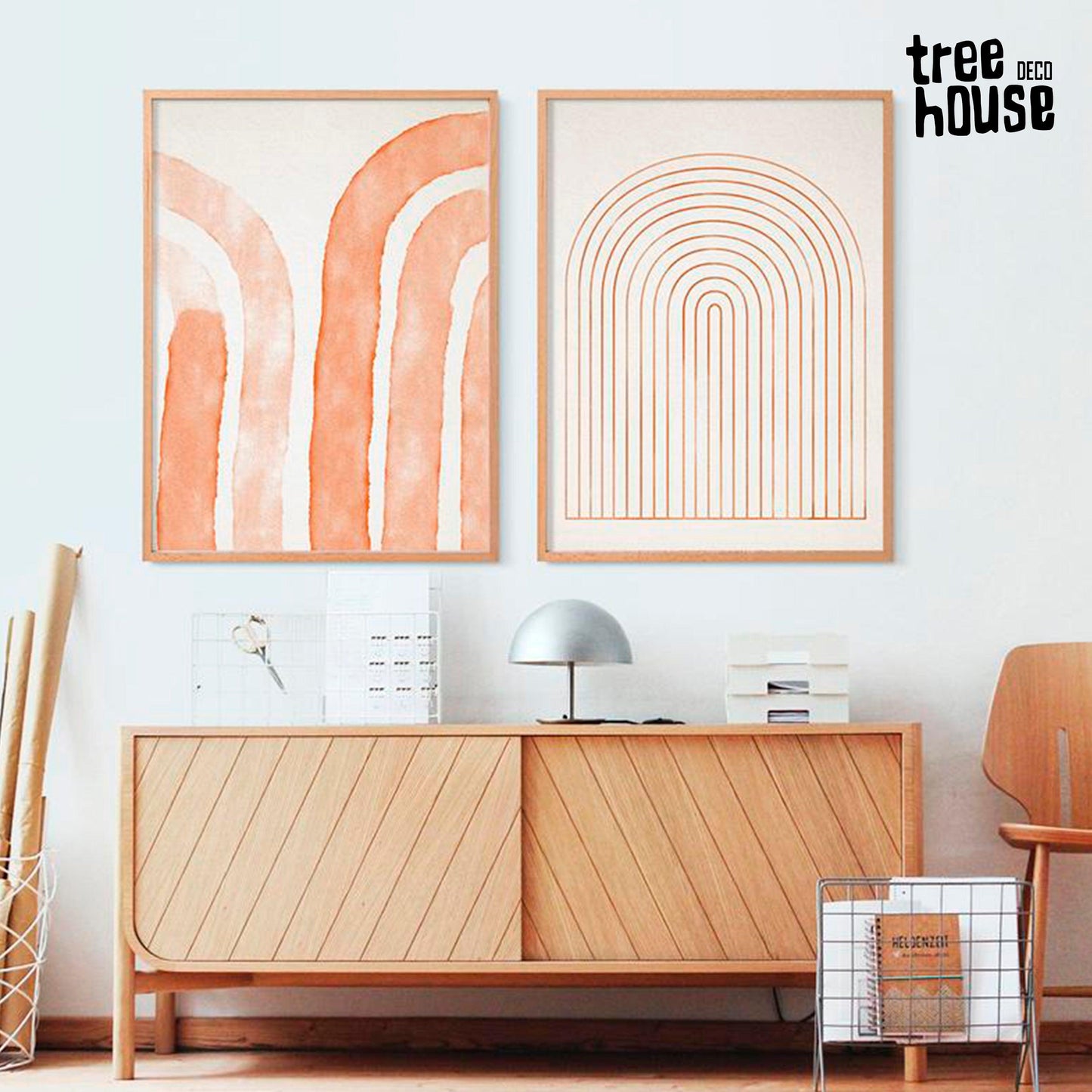 Set x2 Cuadros Decorativos Abstracto, Líneas, Naranja