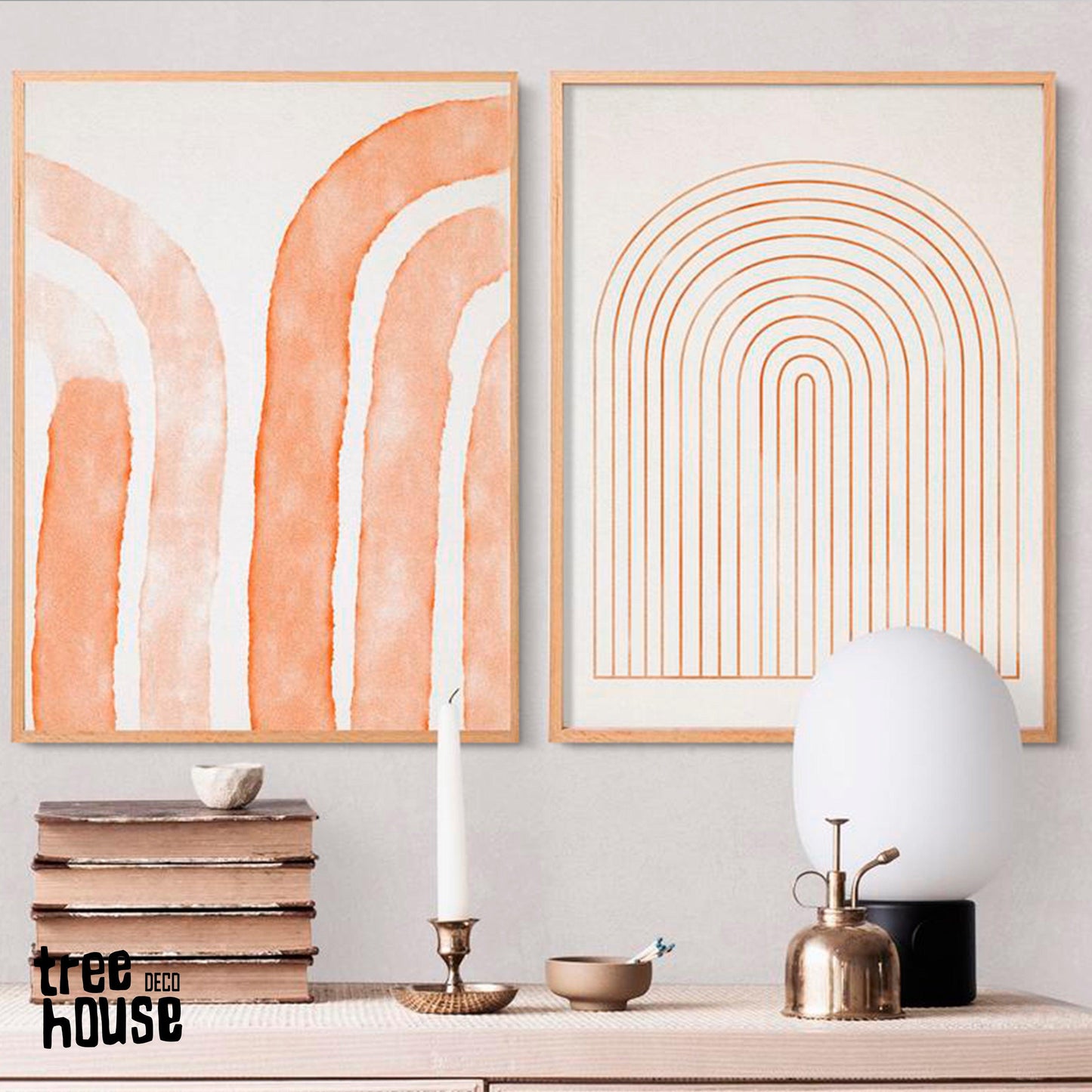 Set x2 Cuadros Decorativos Abstracto, Líneas, Naranja