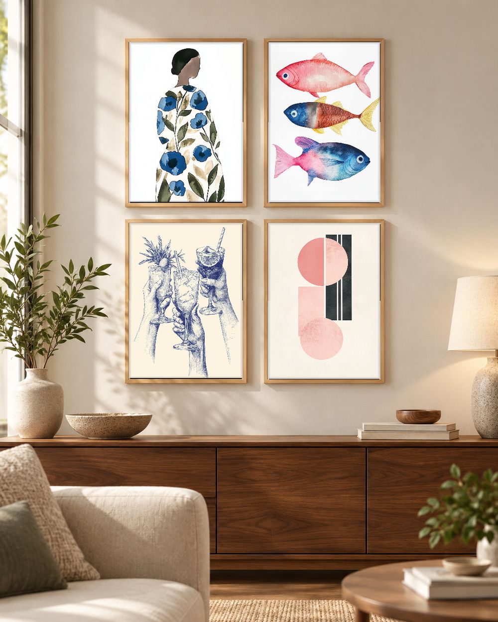 Set de 4 cuadros decorativos que combinan