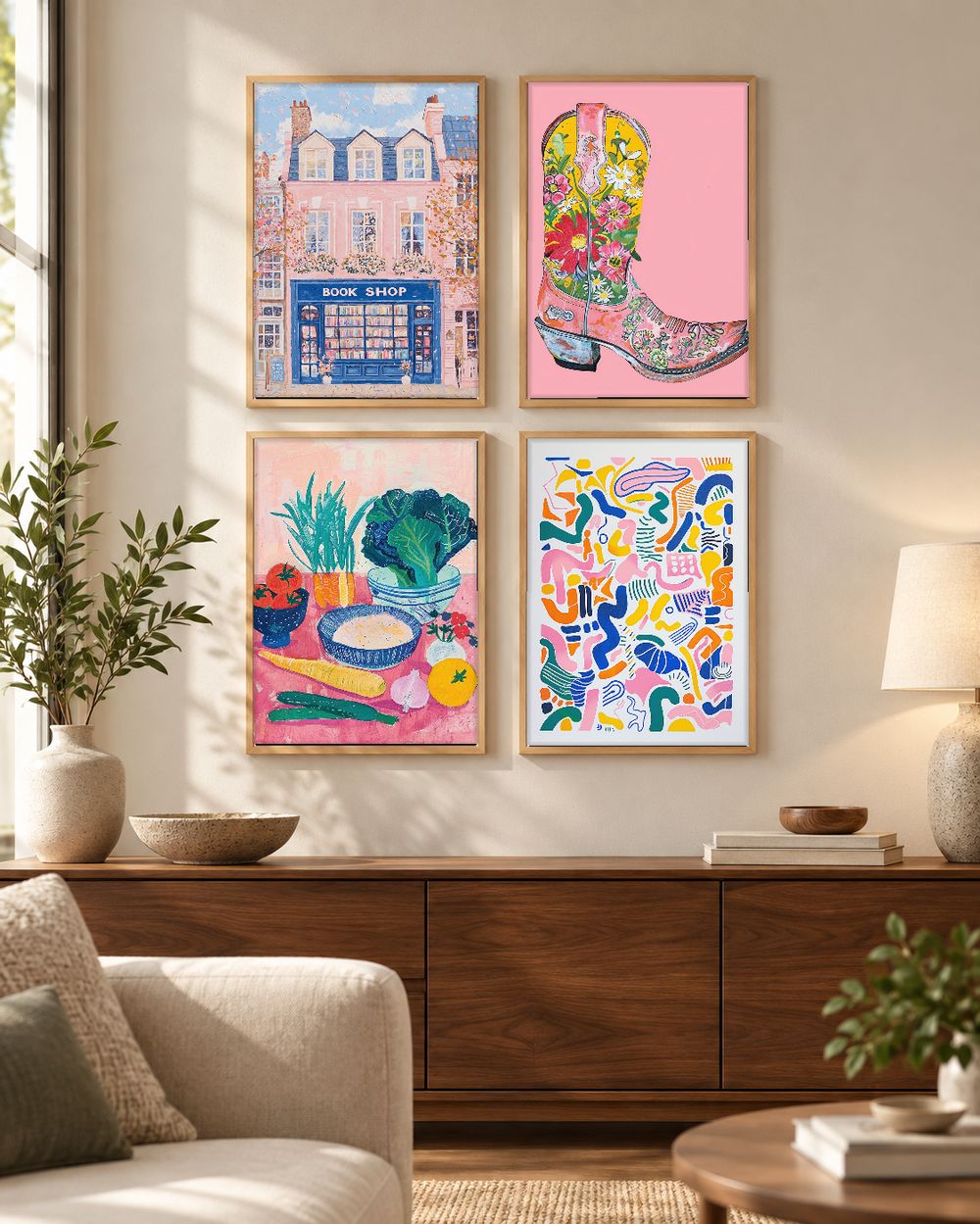 Set de 4 cuadros decorativos que combinan