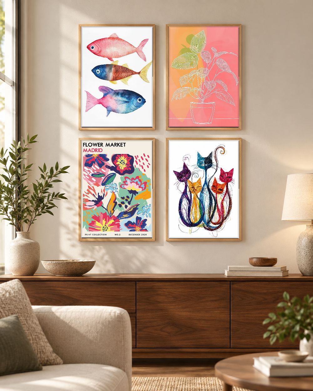 Set de 4 cuadros decorativos que combinan