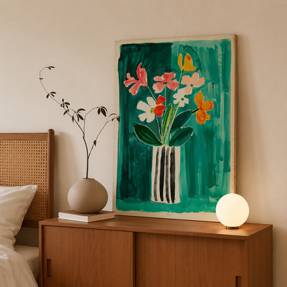 Cuadro Decorativo Mural Sin Marco 9mm - Ilustraciones Flores, Florero, Verde