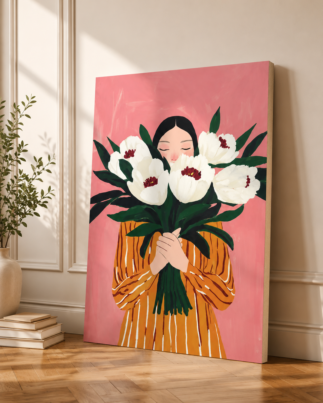 Cuadro Decorativo Mural Sin Marco 9mm - Ilustraciones Mujeres Flores, Rosa