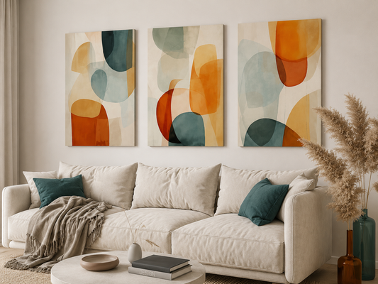 Set x3 Cuadros Decorativos Mural Sin Marco 9mm Abstractos Colores Living