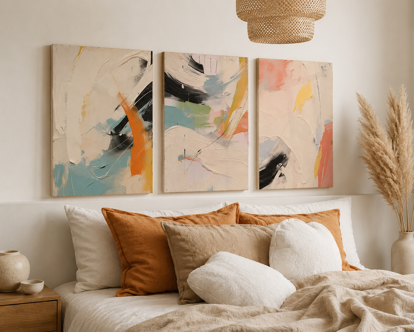 Set x3 Cuadros Decorativos Mural Sin Marco 9mm Abstractos Colores
