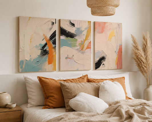 Set x3 Cuadros Decorativos Mural Sin Marco 9mm Abstractos Colores