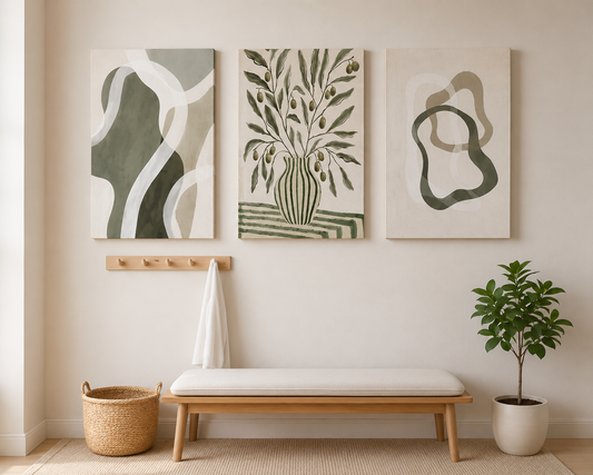 Set x3 Cuadros Decorativos Mural Sin Marco 9mm Abstractos Verdes